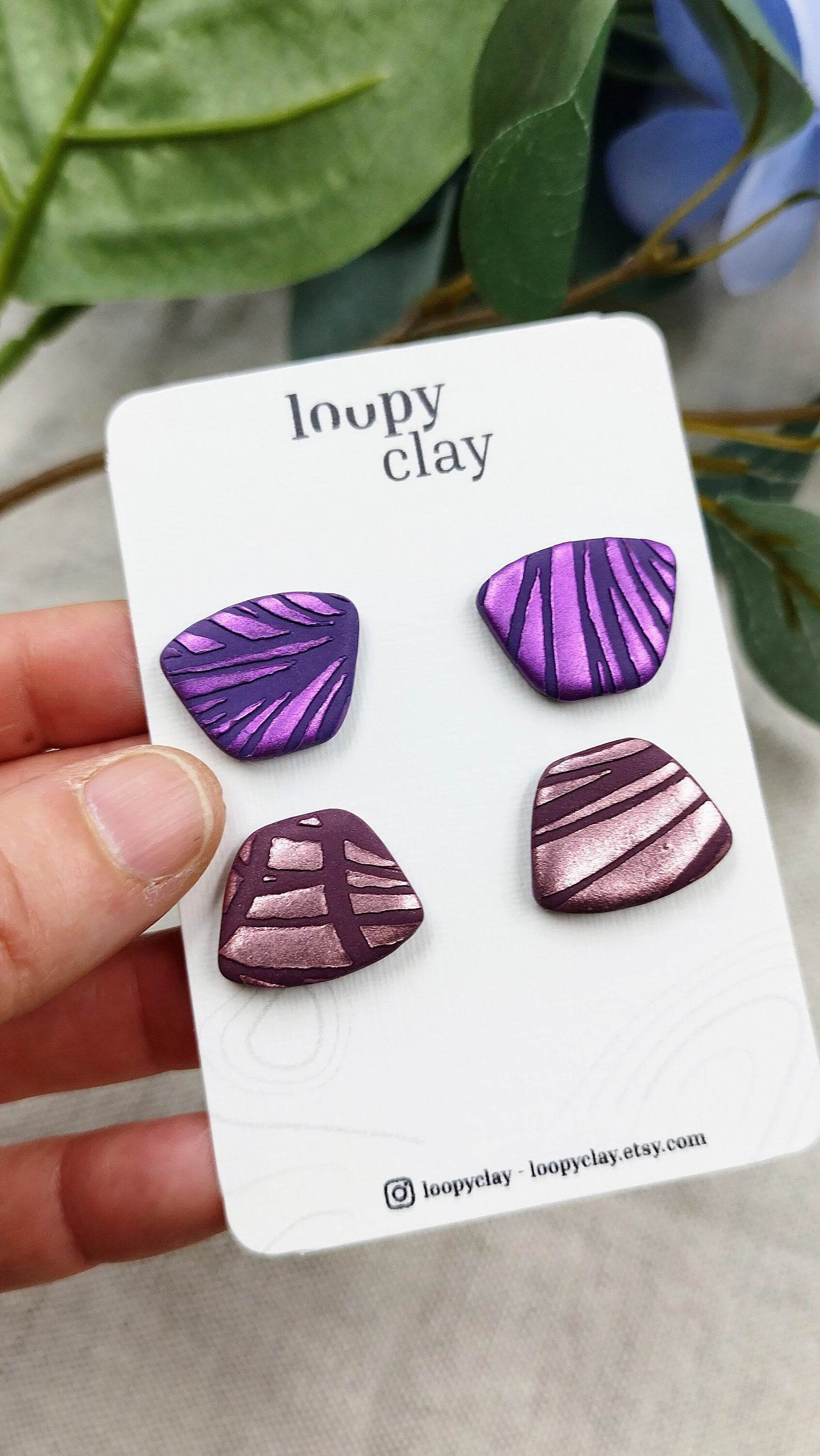 Orecchini viola con Forme Geometriche - effetto naturale - Loopy Clay