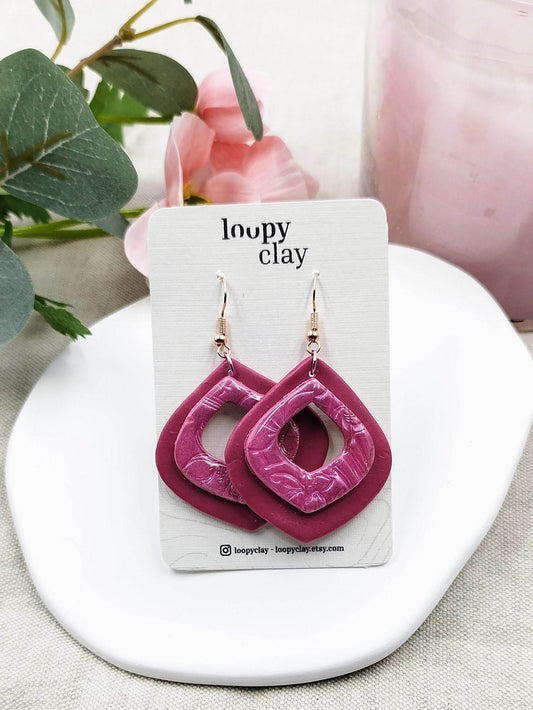 Orecchini pendenti a goccia con fiori effetto perlato - Loopy Clay
