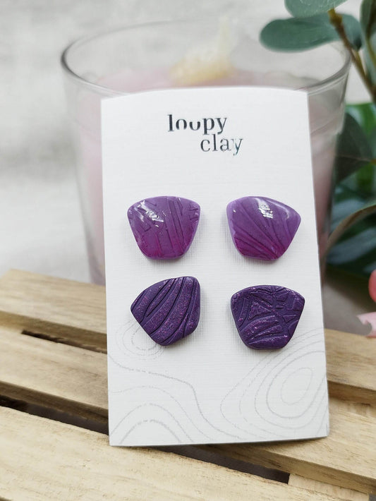 Orecchini viola con Forme Geometriche - effetto naturale - Loopy Clay