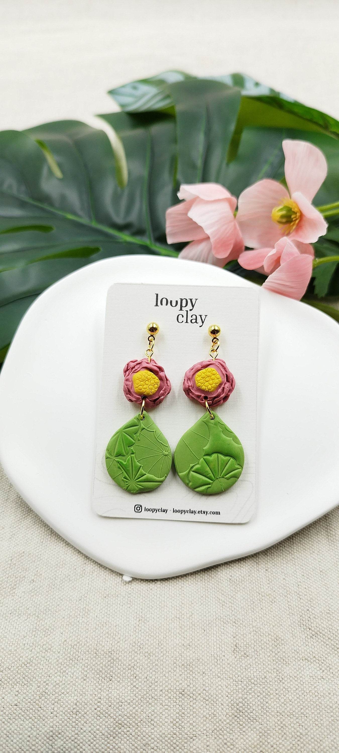 Orecchini pendenti effetto naturale - Loopy Clay