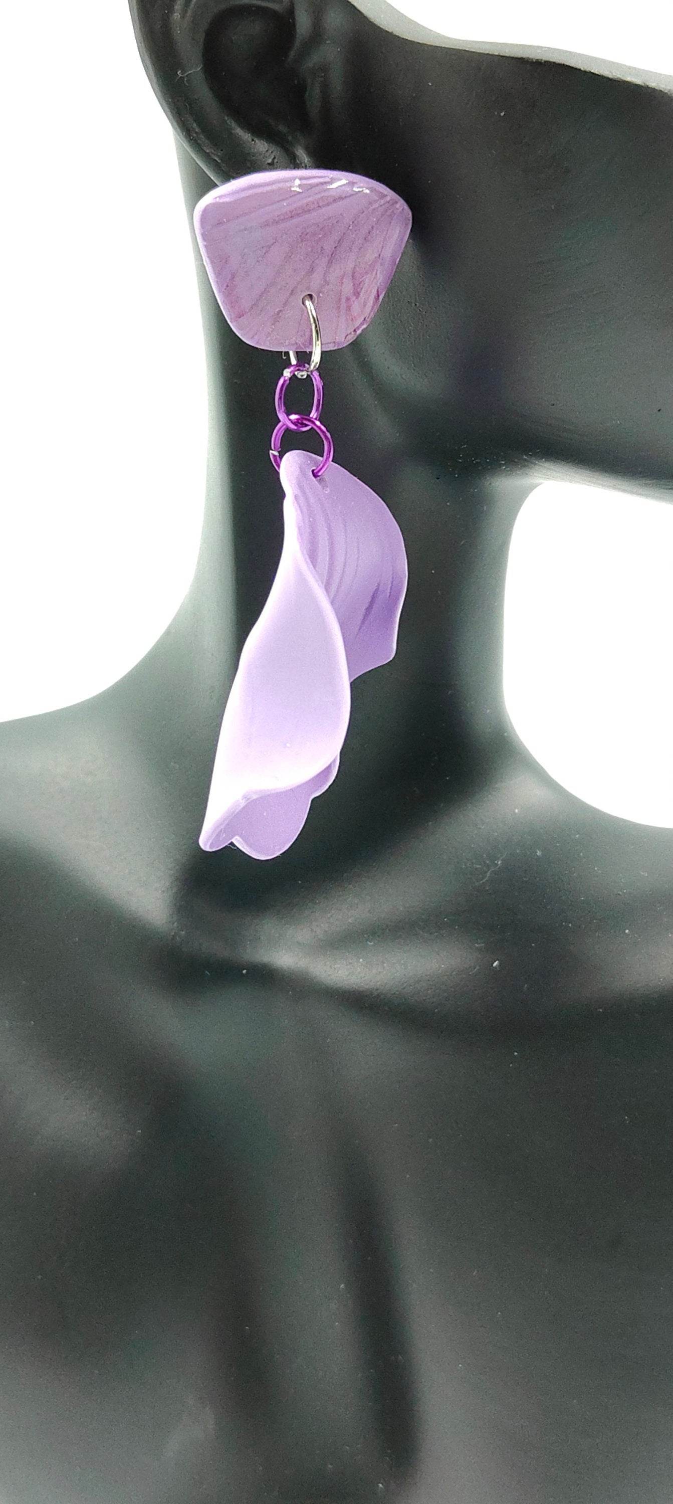 Orecchini eleganti petalo di fiore bicolore - Loopy Clay