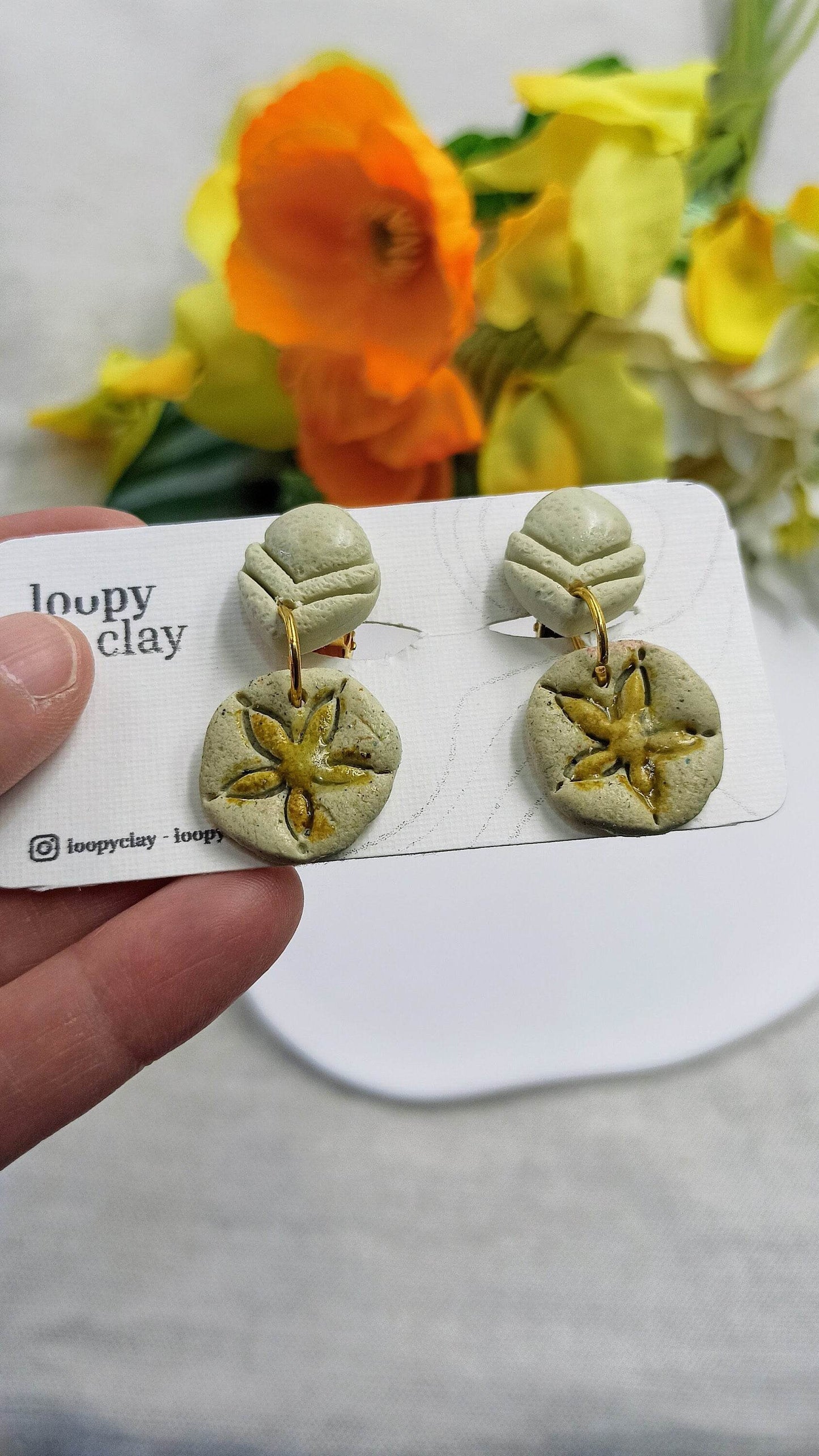 Orecchini a clip tema marino delicato - Loopy Clay