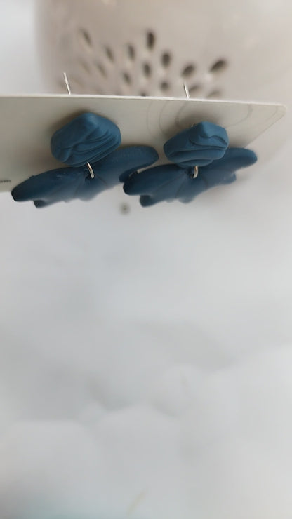 Blue Glossy Textured Drop Earrings