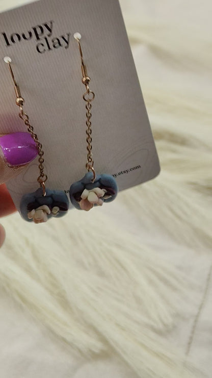 Drop Earrings Pumpkin and Blue Flower | Artisan Botanical Design