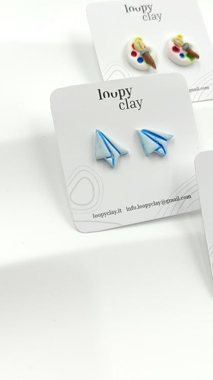 Orecchini a bottone forbicine glitter | Tavolozza colori | Nota musicale | Origami aeroplanino| Emoticon smile | Bottoni divertenti.