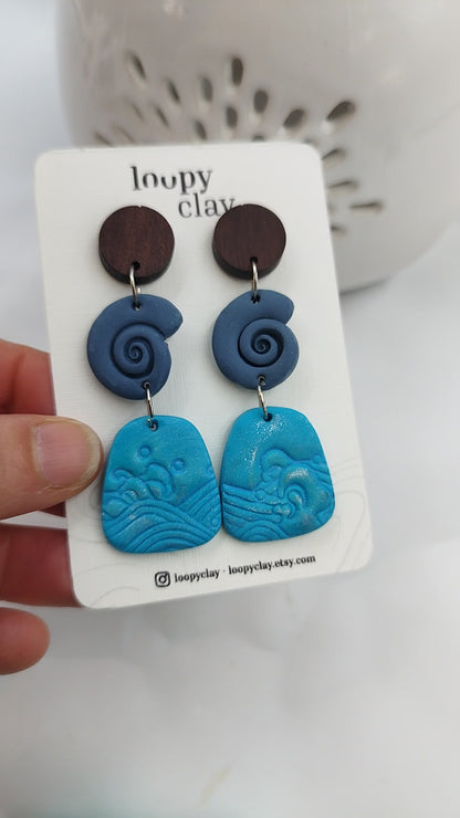 Orecchini blu e turchese onde del mare - tocco etnico