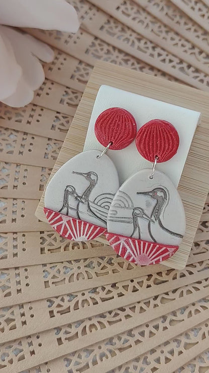 Orecchini Pendenti Crane & Lantern Drop | I Love Japan